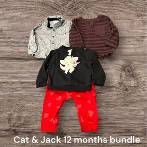 EUC Cat & Jack 12 months Long Sleeve Shirts and Sweatshirt Outfit Bundle